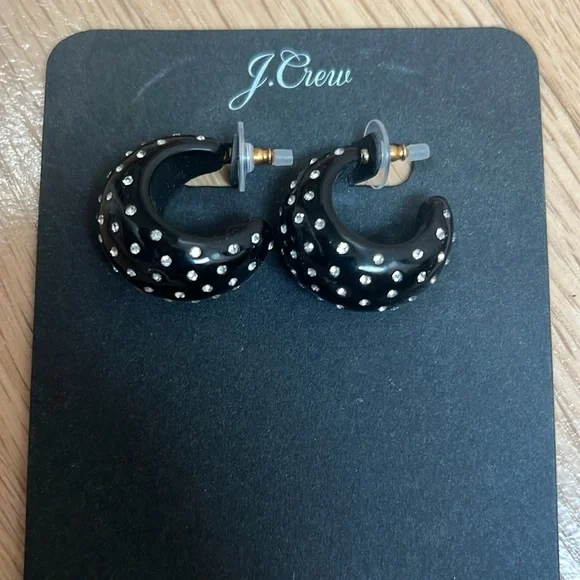 NWT J. Crew Chunky Black Acrylic Earrings with Rhinestones - Picture 2 of 6